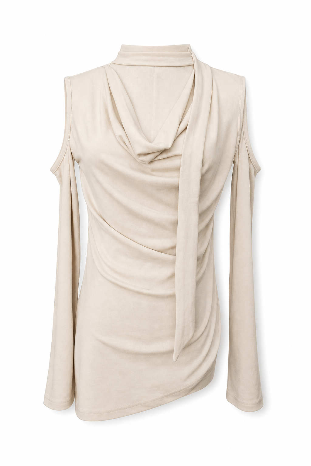 Off-Shoulder Cinched Knit Top Beige L GPT