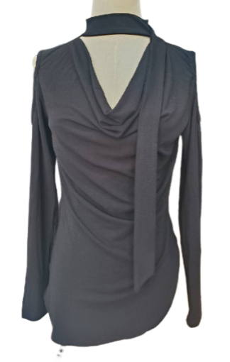 Off-Shoulder Cinched Knit Top Black L