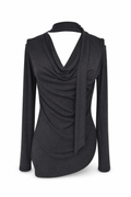 Off-Shoulder Cinched Knit Top Black L GPT