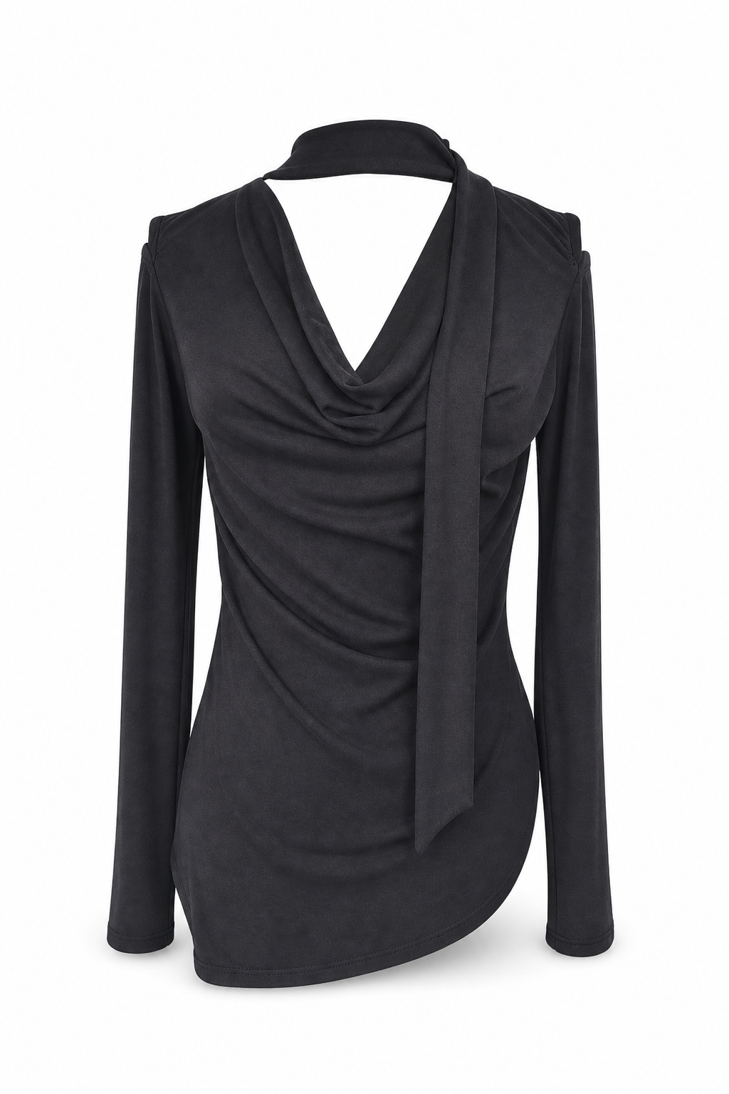 Off-Shoulder Cinched Knit Top Black L GPT