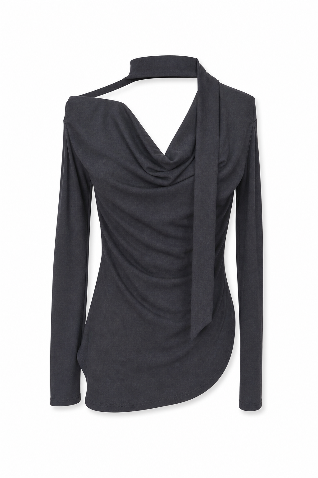 Off-Shoulder Cinched Knit Top Black M GPT