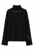 Openwork Lace Knit Top Black M GPT