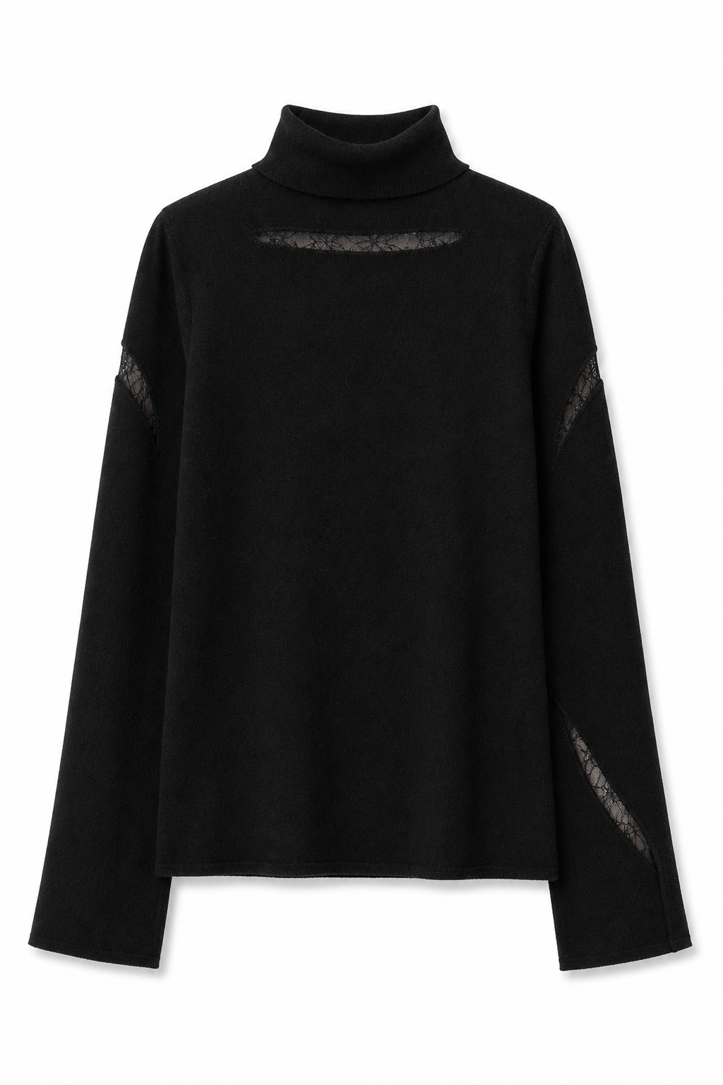 Openwork Lace Knit Top Black M GPT
