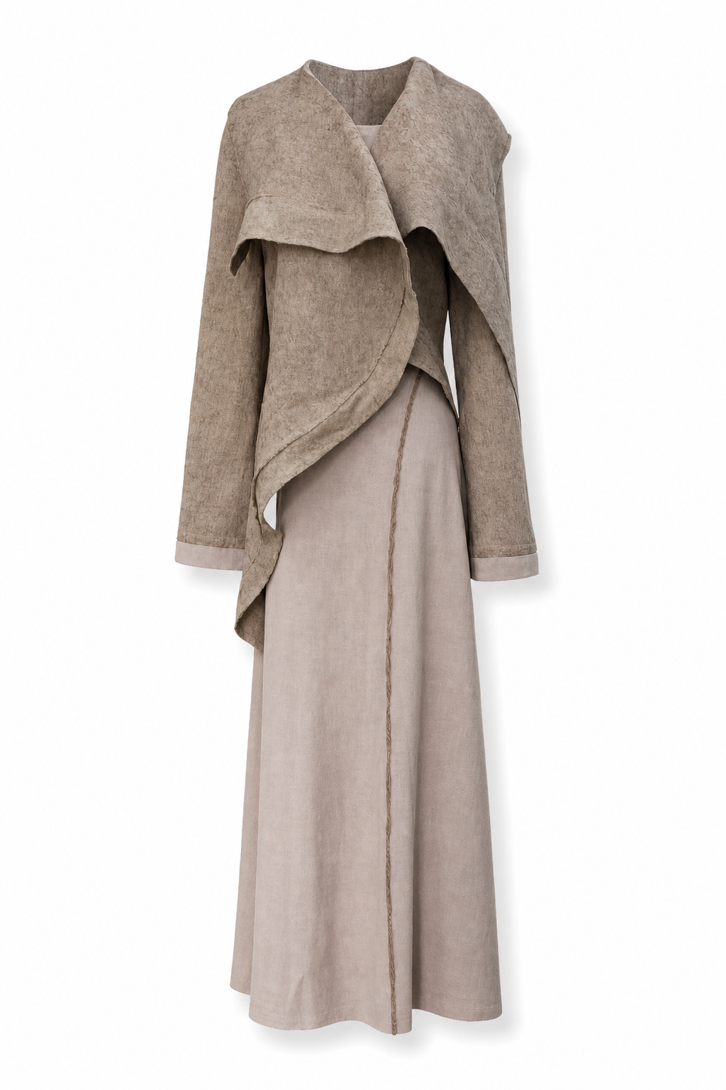 Irregular Overlap-Collar Linen Jacket Brown M GPT