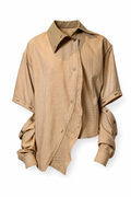 Asymmetric Textured Cut Top Khaki M GPT