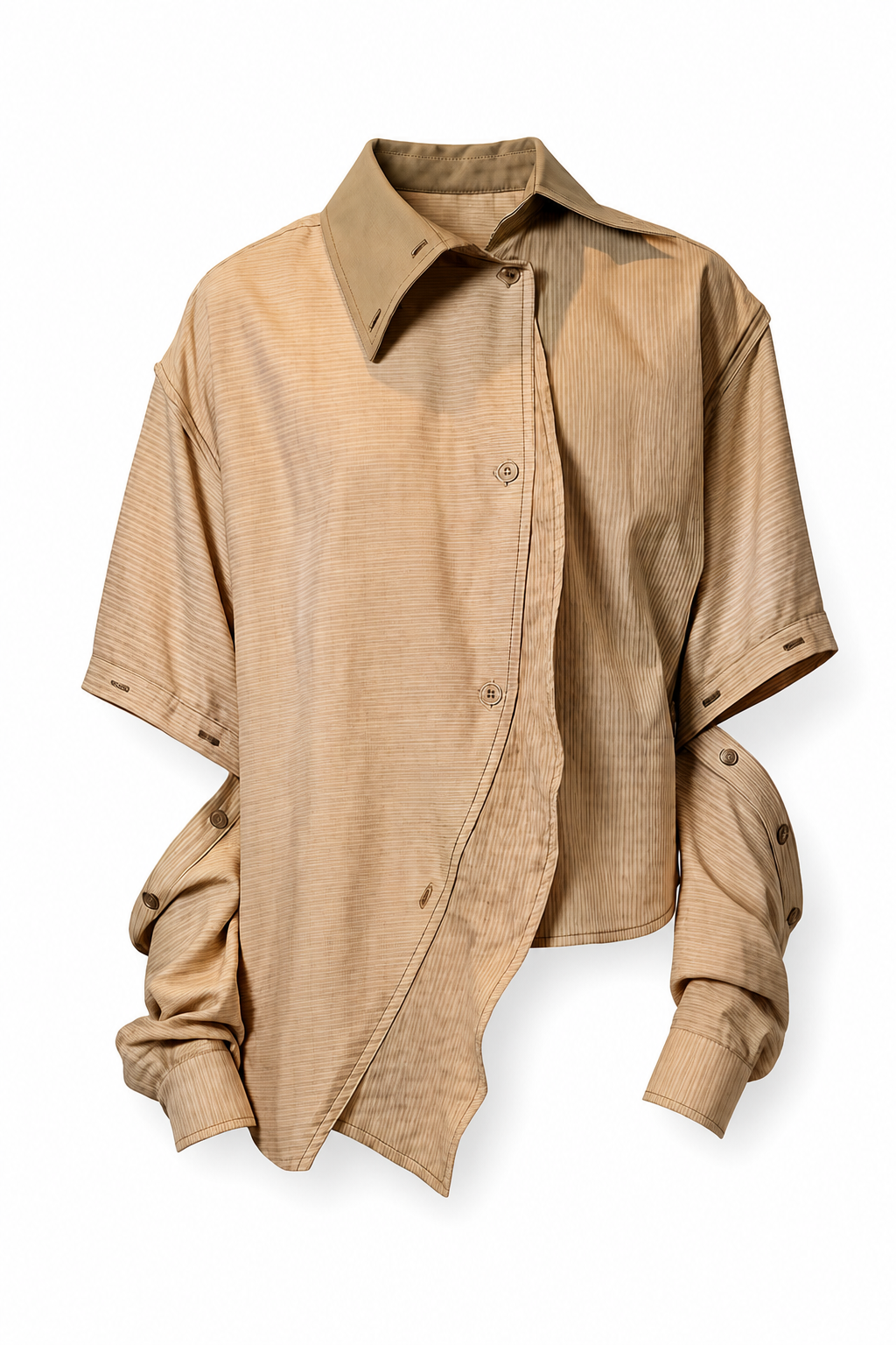 Asymmetric Textured Cut Top Khaki M GPT
