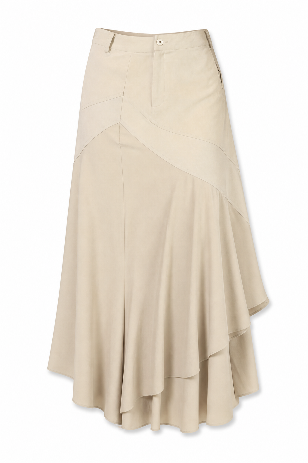 Asymmetric Patchwork Draped Skirt Beige M GPT