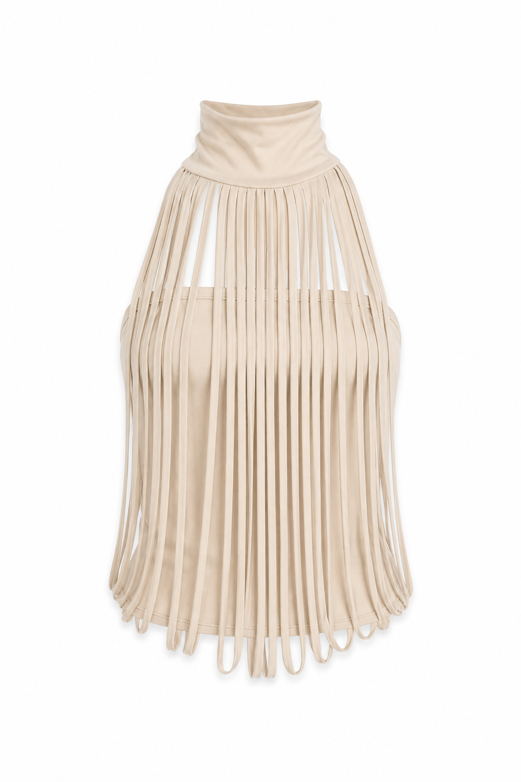 Halter Fringe Bandeau Top Beige S GPT