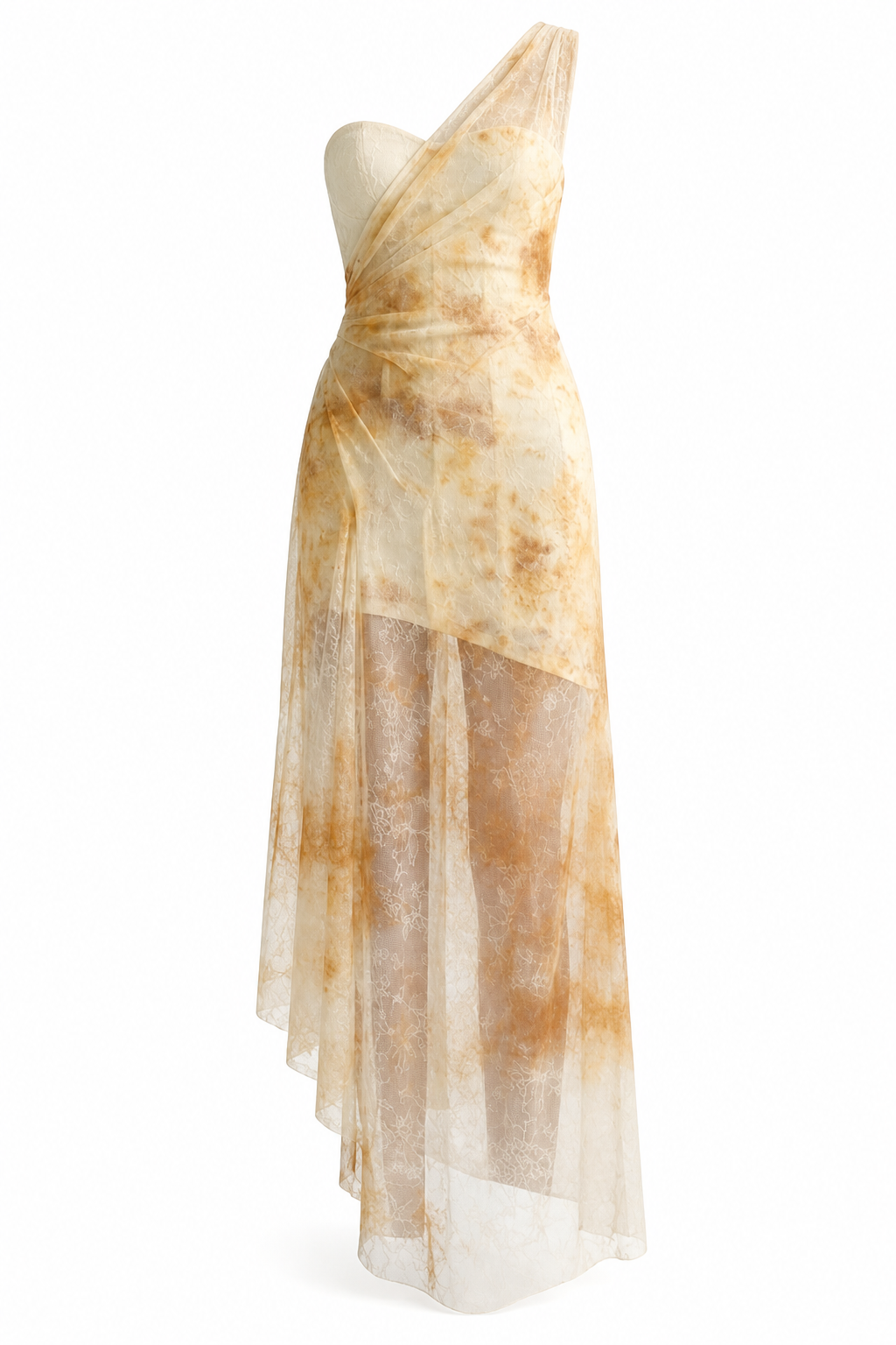 Textured Fitted Off-Shoulder Dress Overlay Botanical Dye F GPT