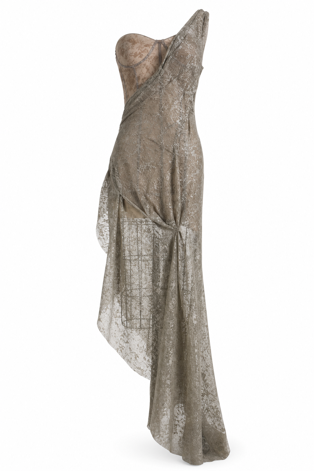 Textured Fitted Off-Shoulder Dress Overlay Gray F GPT