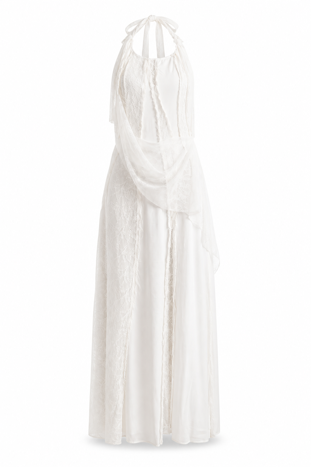 Halter Open-Back Patchwork Dress White S GPT